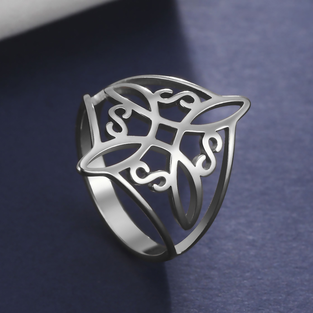 Dawapara Witch Knot Ring for Women Stainless Steel Celtis Knot Ring Witchcraft Amulet Pagan Wiccan Jewelry Valentine's Day