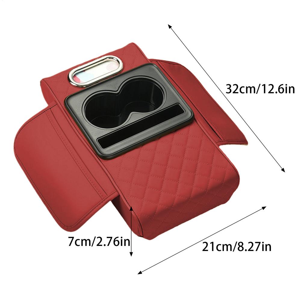 Coussin d'accoudoir de Console centrale automatique, avec 2 porte-gobelets, support de téléphone, coussin d'accoudoir en cuir PU, oreiller Portable pour voiture, coussin de hauteur: Rouge