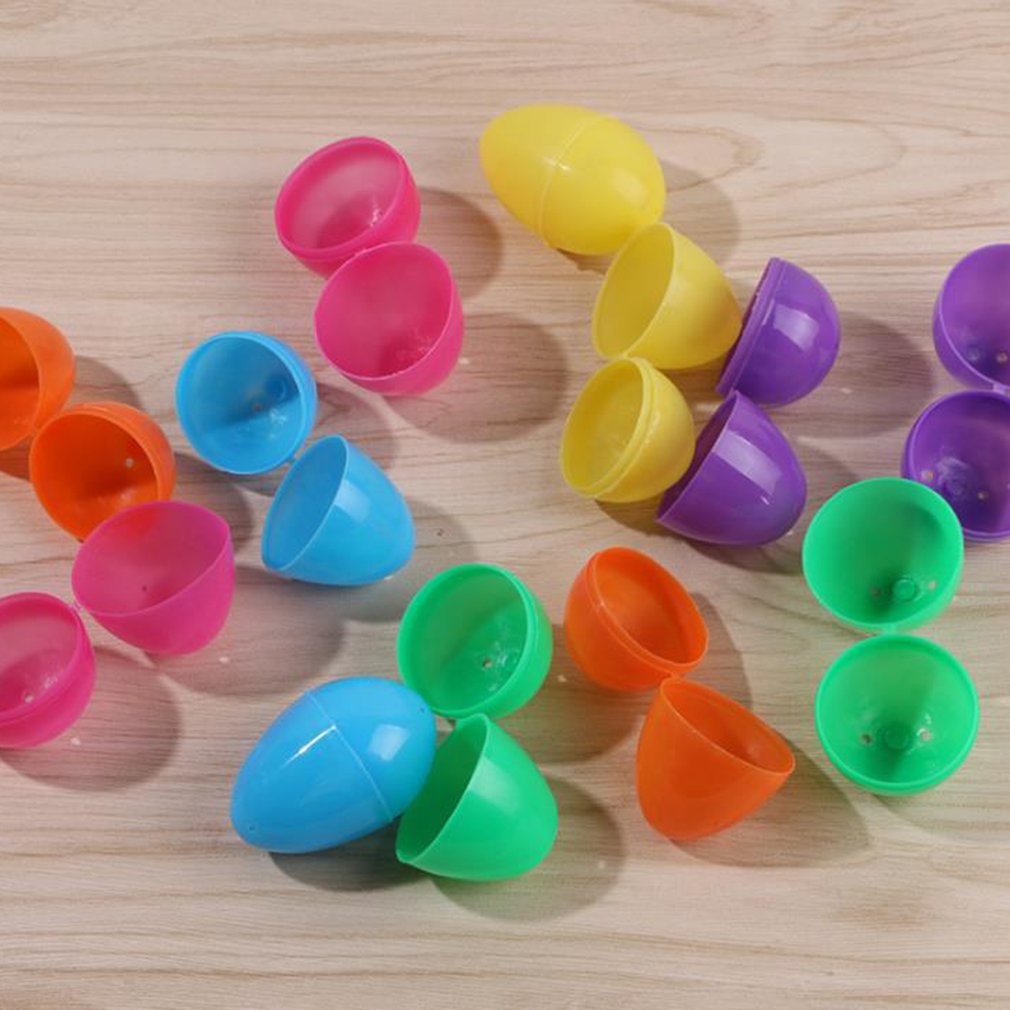 12 Stuks 4*6Cm Paaseieren Open Plastic Eierschaal Party Decoratie Diy Creatieve Pasen Willekeurige Kleur