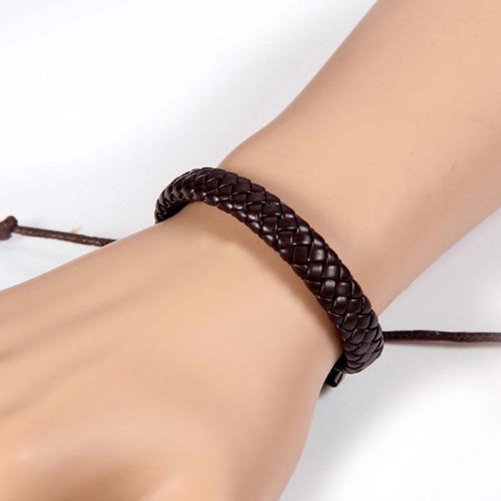 Punk Men Leather Bracelet Bangle Cuff Rope Jewelry Black/Brown Braided Leather Bracelet Adjustable Bangles