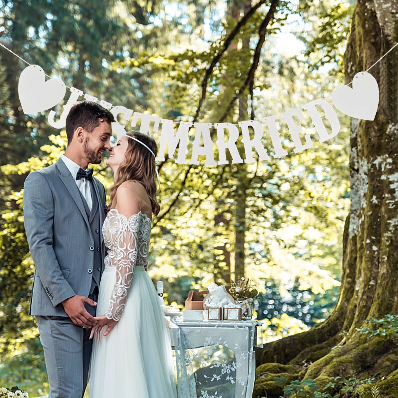 Wedding Bunting Banner Just Married Rustic Paper Garland Wedding Table Decoration Marriage Party DIY Hanging Flag Decor Supplies