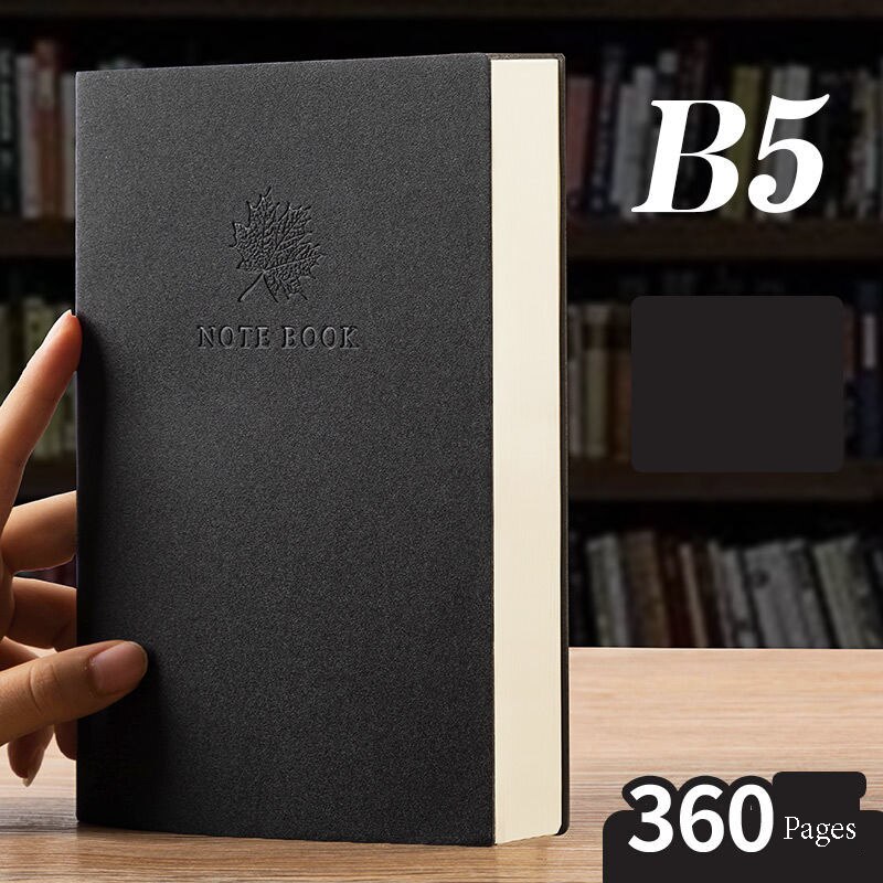 A5/B5 Notebook Horizontal Line and Extra Thick Notepad Business Diary Record Book Soft PU Leather Notebook: B5-Black