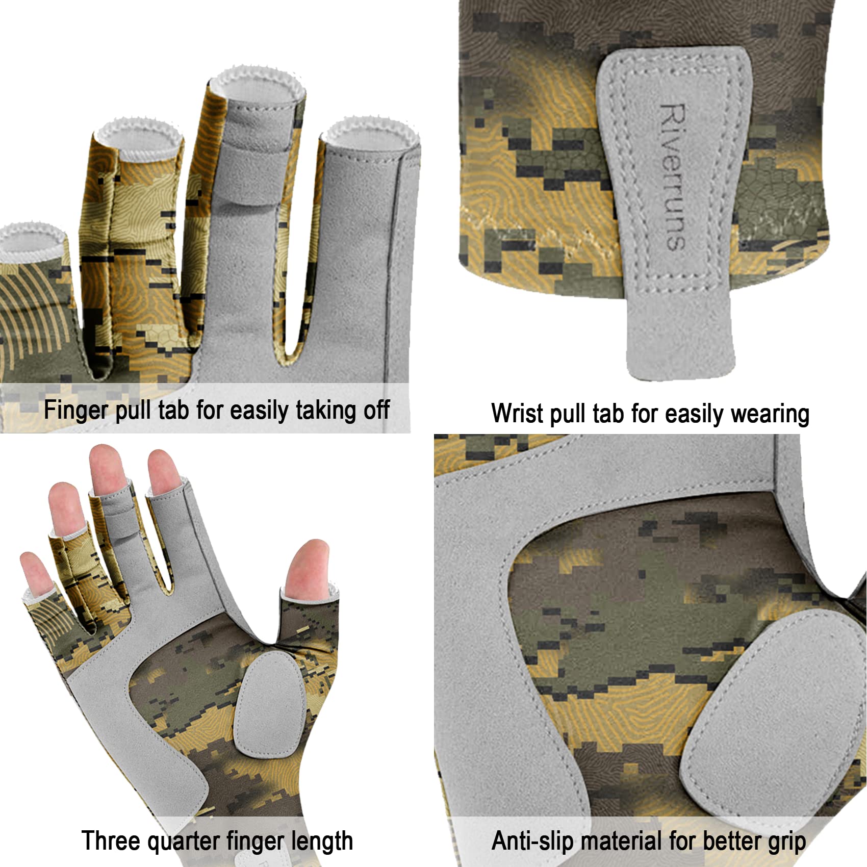 Riverruns Fingerless Fishing Gloves are for Men and Women Fishing Boating Kayaking Hiking Running Cycling