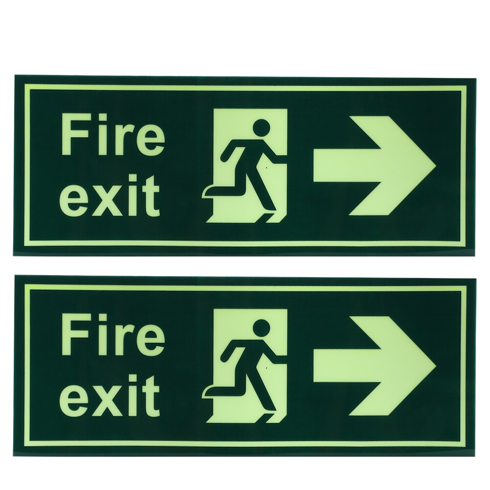 2Pcs Luminous Self-Adhesive Safety Warning Sign Sticker Safety Fire Exit Signs with Direction