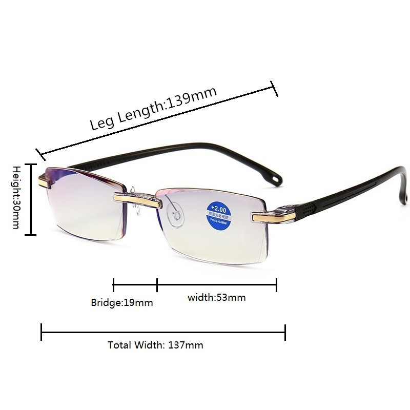Gafas de lectura con dioptrías, gafas sin montura, gafas de para hombres y mujeres, gafas graduadas antiluz azul, lentes de descanso, gafas para ordenador