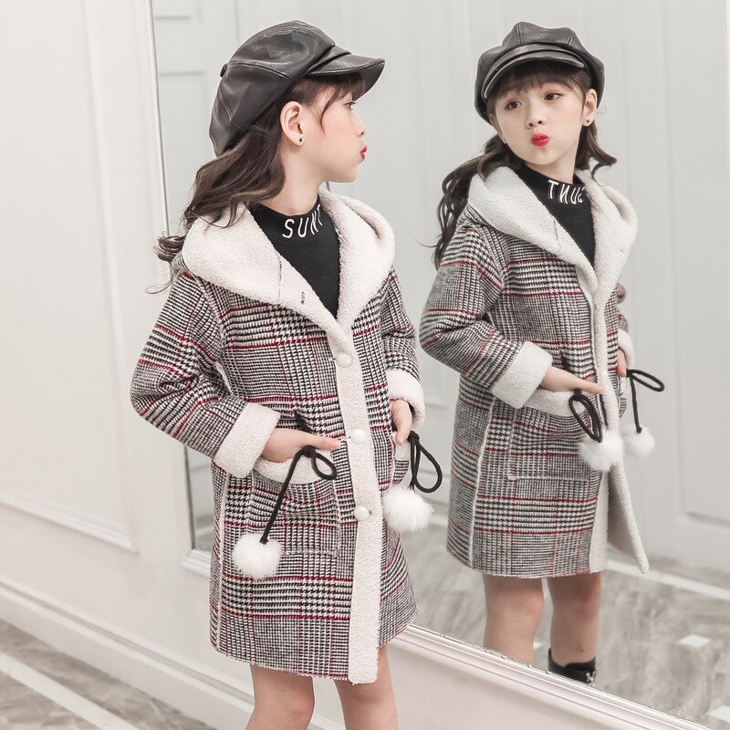 Ragazze di inverno più velluto ispessimento lungo cappotto in tartan nel grande ragazzo estero versione Coreana del cappotto di lana giacca marea