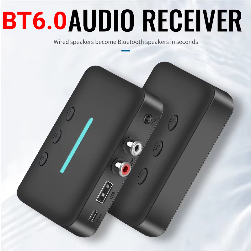 Bluetooth 6.0 lydmodtager u disk rca 3.5mm aux usb stereo musik trådløs adapter med mikrofon til pc/tv/bilsæt/højttalerforstærker