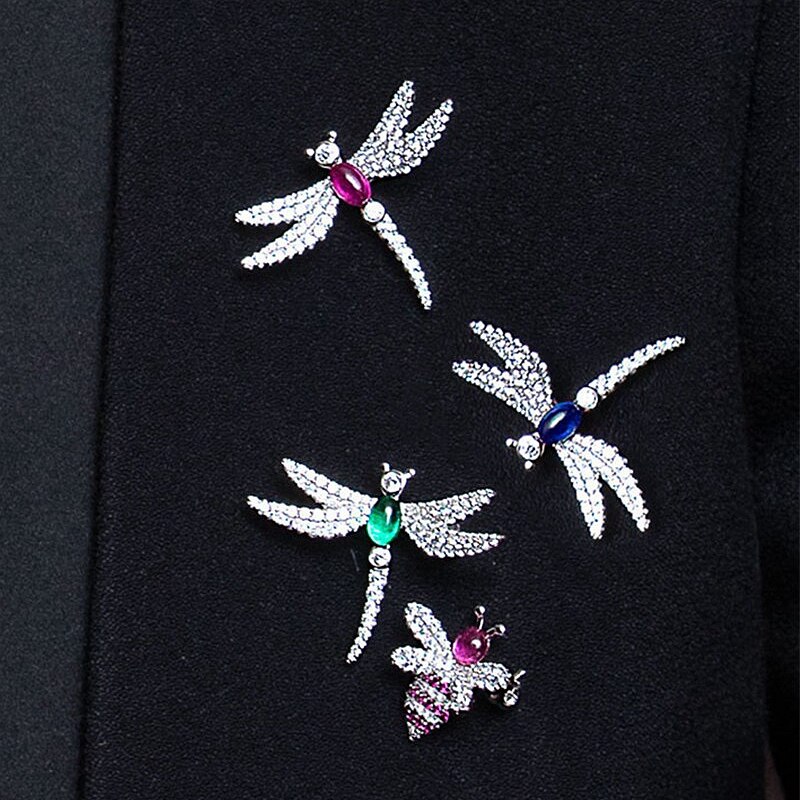 Broche de libélula de Plata de Ley 925 con circonita, broche de colores, para mujeres