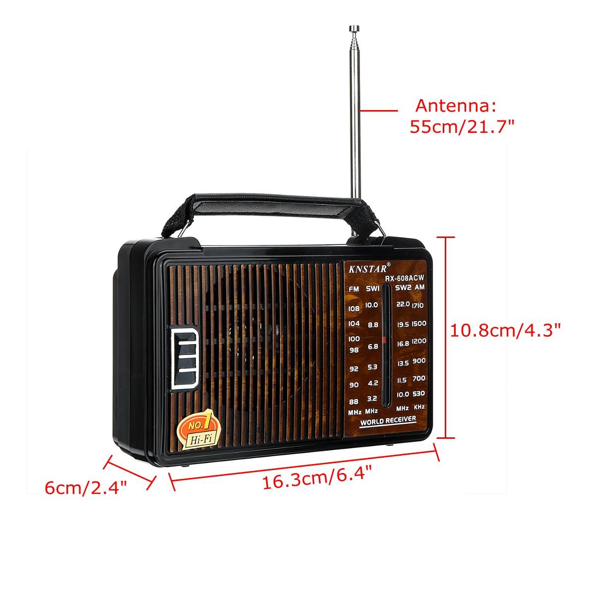 LEORY RX-608AC DC 3V Portable Full Channel Retro Radio High Sensitivity FM AM SW1 SW2 Radio 4 Band Radio for Old People