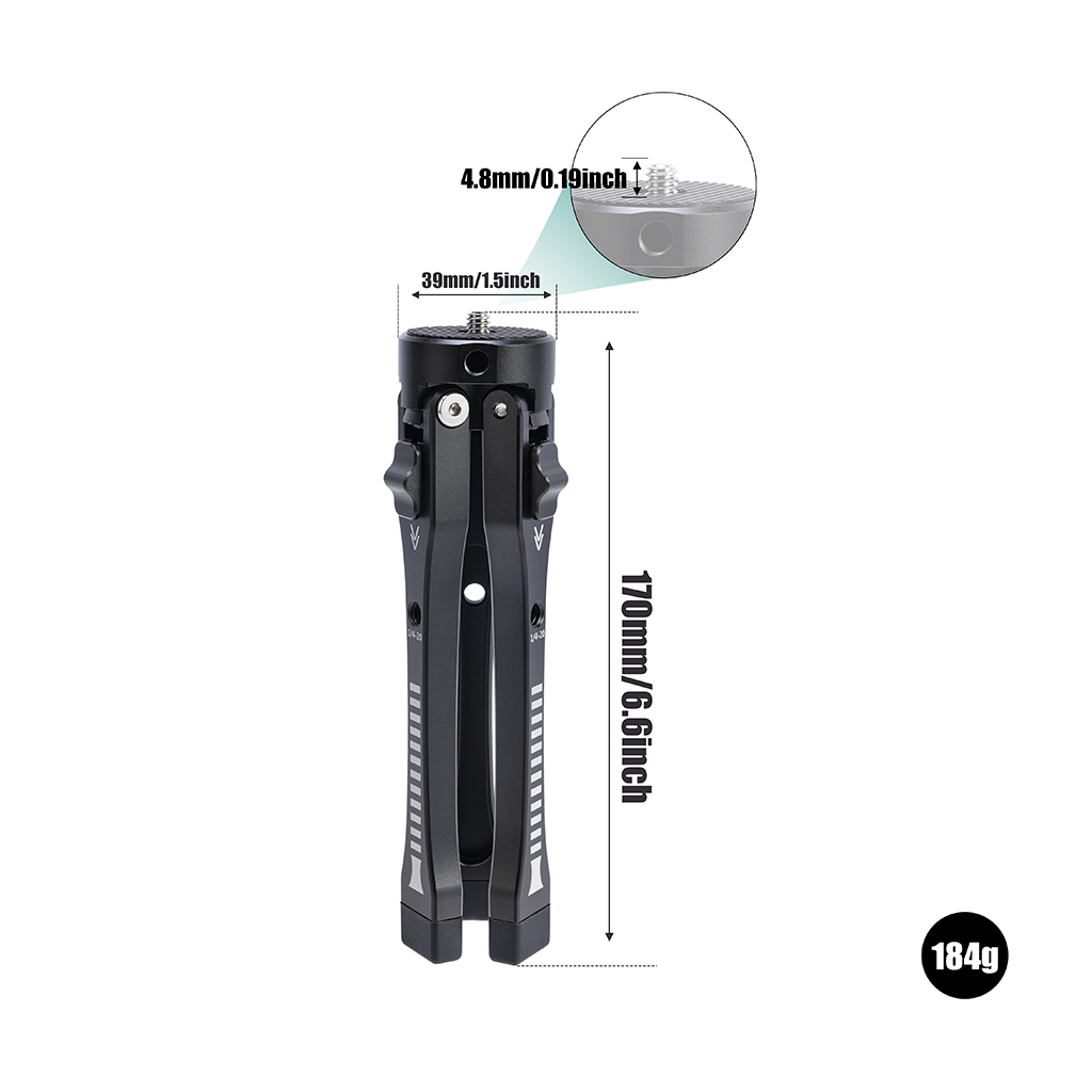 Mini treppiede treppiede da tavolo in lega di alluminio con vite da 1/4 per proiettore DSLR fotocamera reflex videocamera monopiede portatile carico 3 kg