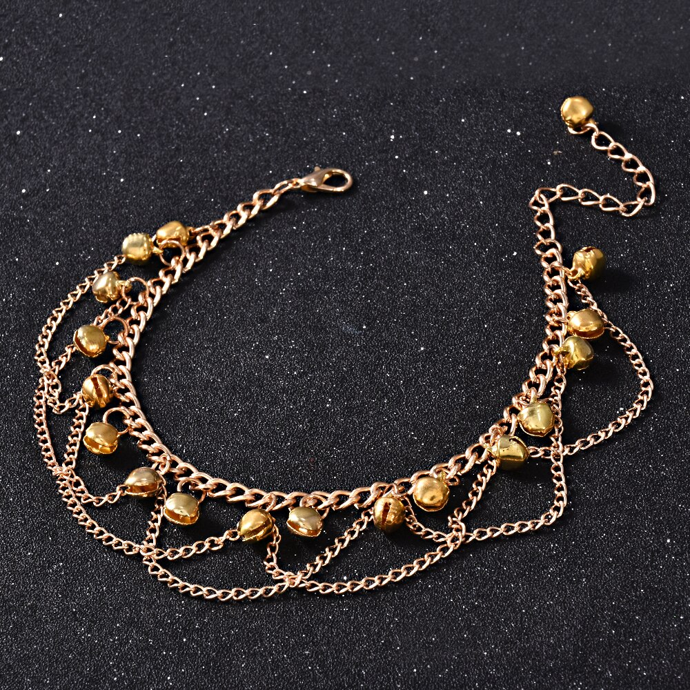 Nouvelle chaîne cheville femmes Gril gland chaîne cloches son or métal cheville Bracelet pied chaîne bijoux plage cheville