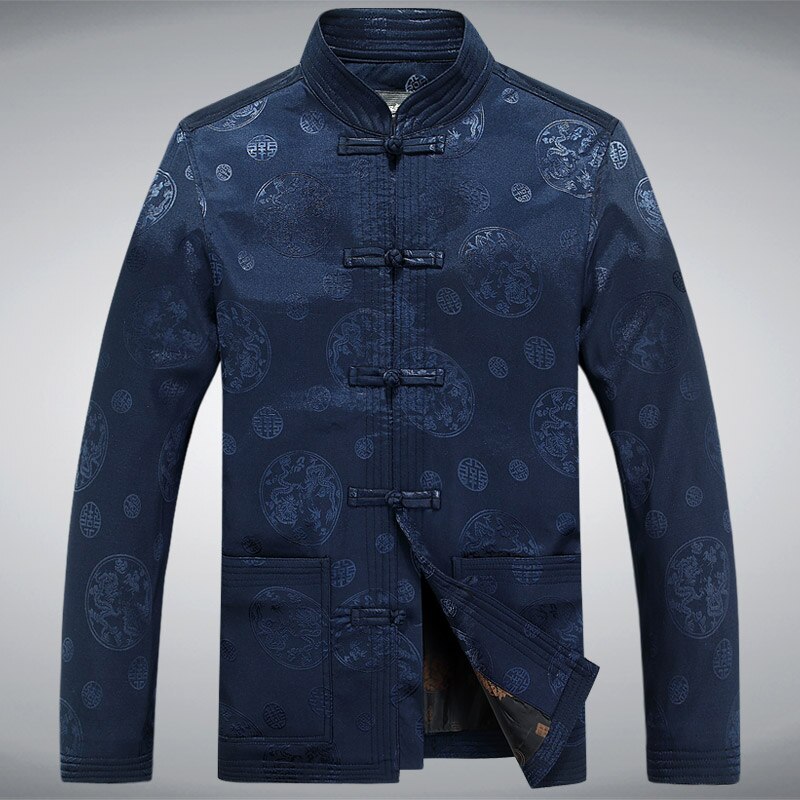 Traditionele Chinese Kung Fu Pak Mannelijke Kleding Jas Voor Mannen Cheongsam Tang Pak Oosterse Dragen Vintage Man Mens Chinese Tops: 8025blue / Men XL