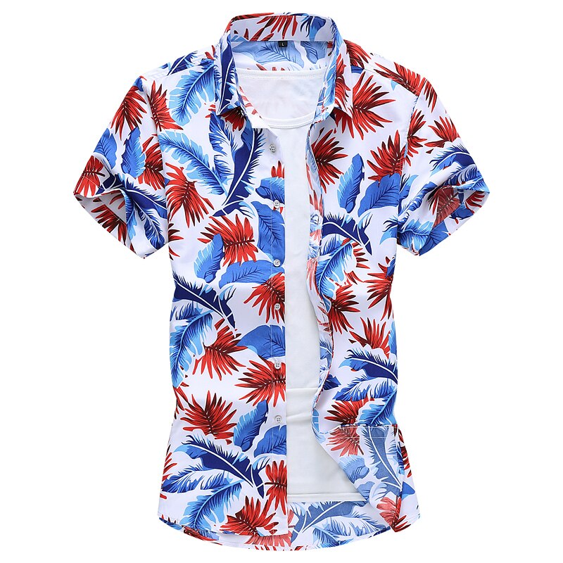 Sommerskjorte herre blomsterprintede kortermede skjorter herre plus size strand hawaiiansk topper bluse herre 5xl 6xl 7xl