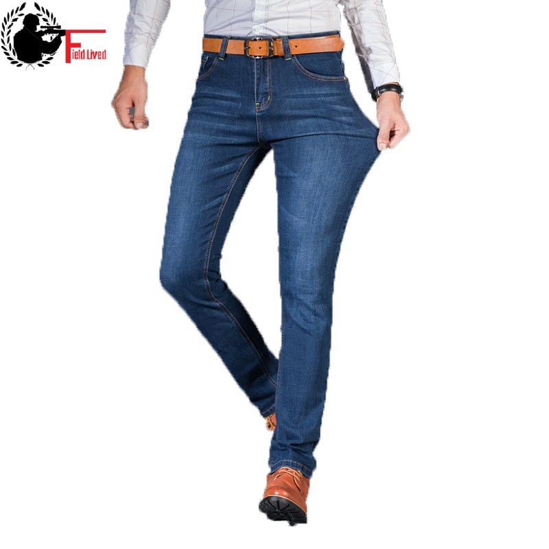 Heren jeans heren casual jeans slank recht hoge elasticiteit voeten jeans losse stretch lange broek heren denim broek