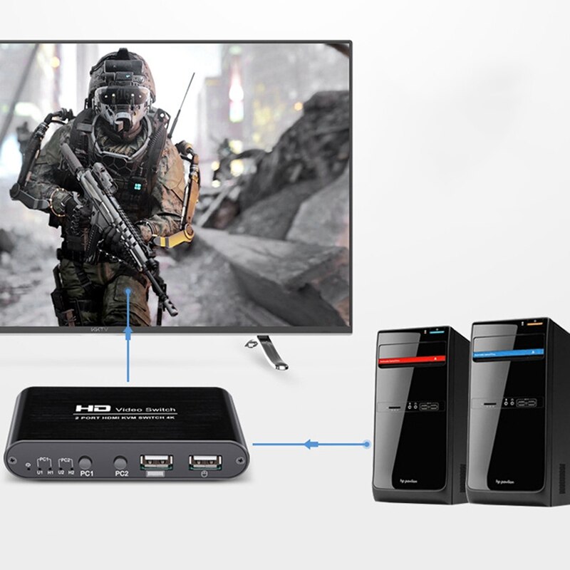 2 Port Kvm Switch Hdmi 4K Usb Hdmi Kvm Switcher Splitter Met Kabel Voor Toetsenbord Muis Printer Monitor