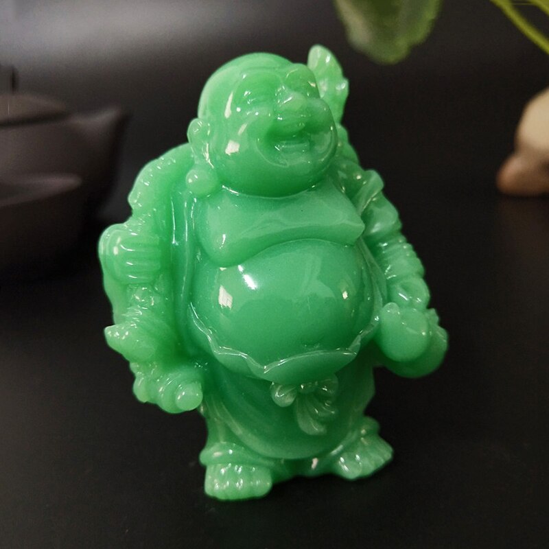 Gloeiende Chinese Maitreya Boeddha Standbeeld Sculptuur Kunstmatige Jade Stenen Ornamenten Lachende Boeddha Standbeelden Beeldjes Woondecoratie