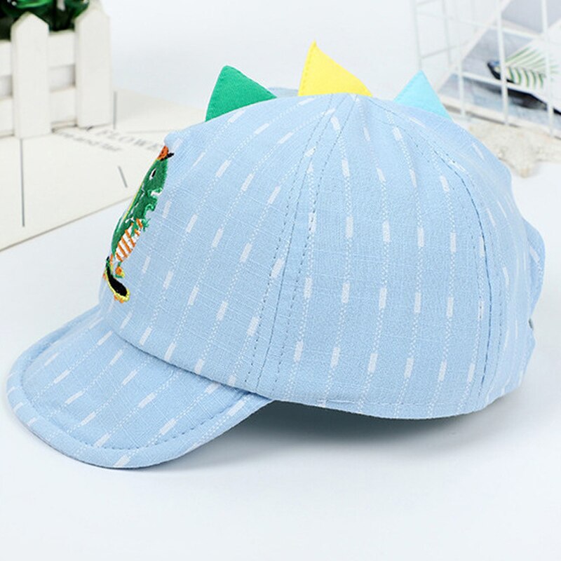 Sombrero de bebé con dibujos animados de dinosaurios, gorra de béisbol a rayas, suave, sombrero de sol de playa, gorra de niño pequeño