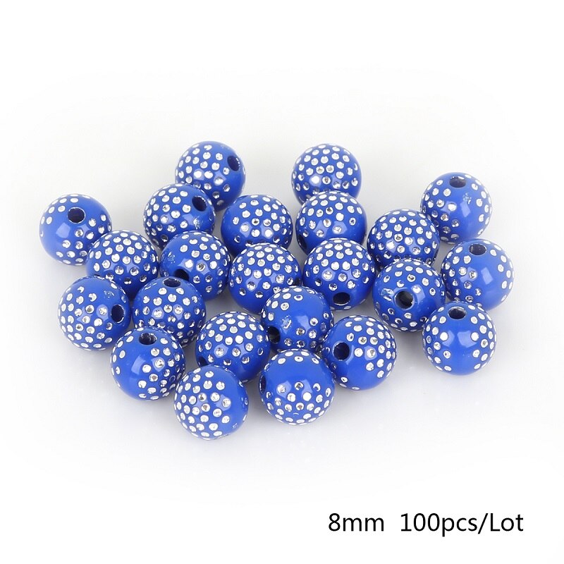 100 stk 8mm farverige runde akrylperler rhinsten charme perler til smykkefremstilling gør-det-selv håndværk scrapbog dekoration: Kongeblå