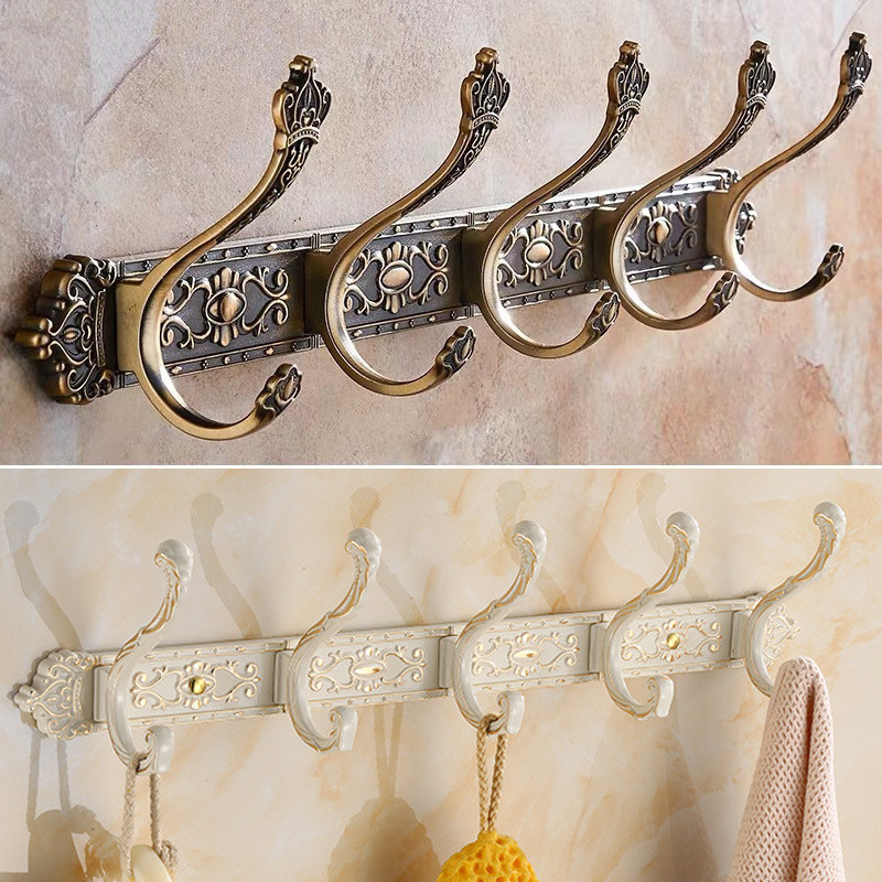 Antiek Gesneden Handdoek Hanger Kleding Hoed Haak Rij Vintage Gewaad Haak Badkamer Gewaad Haak Bad Hardware Set Keukenhanger