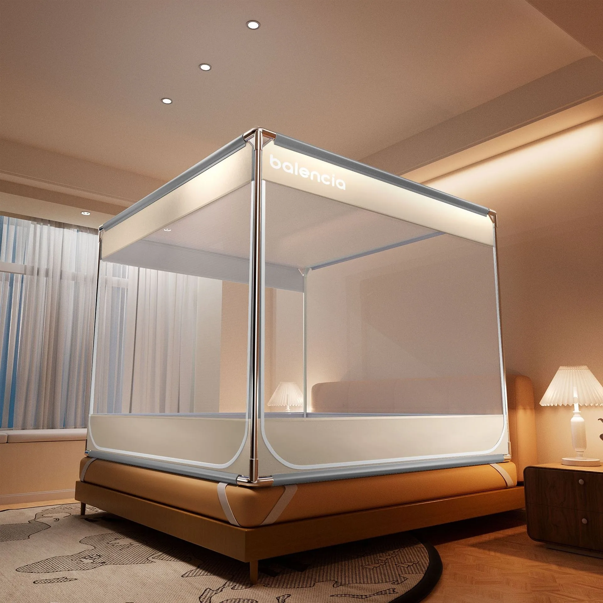 Summer Solid color scaffolding tent square mosquito net Including bracket bednet canopy Fully enveloped Square mosquito net