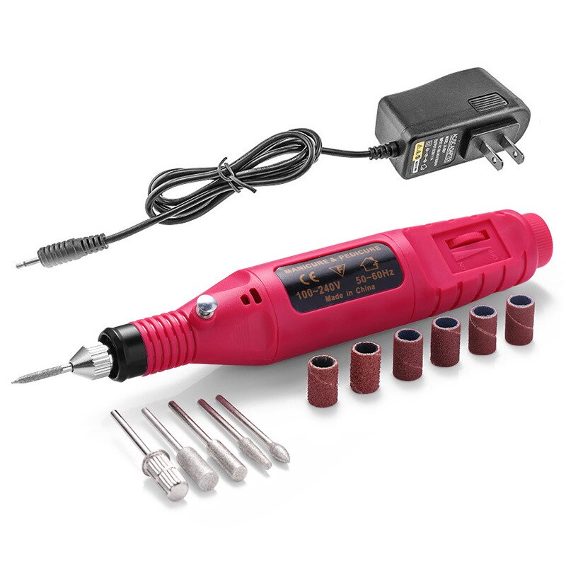 1Set Electric Nail Drill Kit USB MINI Pen Manicure Machine Manicure 6 Kinds of Sanding Buffer Nail File Nail Polishing Tools