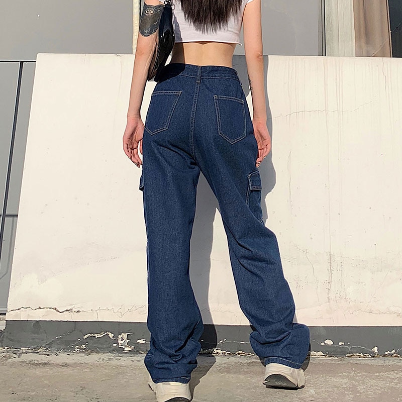 Casual oversize joggingbukser til kvinder basic cool joggers kvinder jeans streetwear bukser med brede ben bukser stor lomme sød og psyko