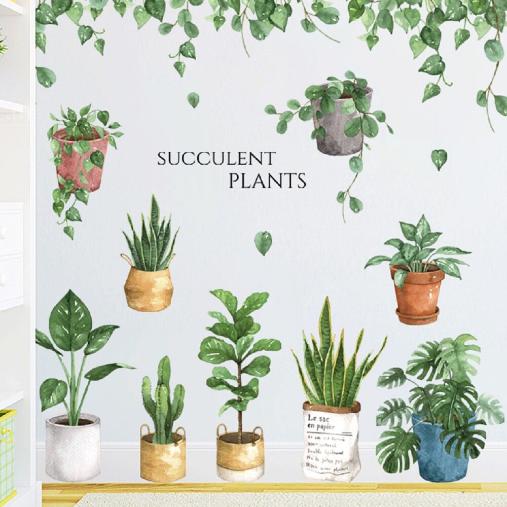 decalmile Groene Wijnstok Bladeren Muurstickers Hangende Groenblijvende Klimop Planten Muurtattoo Slaapkamer Woonkamer Sofa TV Achtergrond Wanddecoratie