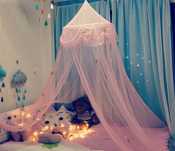 Cama colgante de 6 colores para bebés, dosel de cama, mosquitera de algodón, cortina para bebés, juego de lectura, decoración del hogar: Pink and star