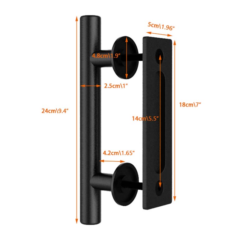 Poignée de porte de grange noire circulaire Double face, porte américaine en bois, porte coulissante intérieure, poignée de porte Mobile, entièrement noire renforcée