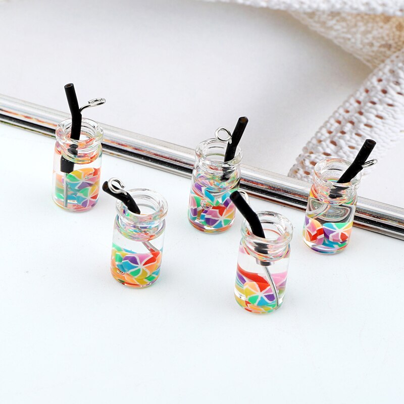 5 stücke Regenbogen Candy Harz Charme Flasche Niedlichen Anhänger Für Schmuck Machen Baumeln Ohrring Halskette Schlüsselanhänger Decor Diy Zubehör F408