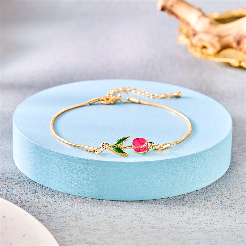 Pulsera de flor de tulipán Vintage francés, pulseras con dijes de flor dulce esmaltadas de estética a la para mujer, de joyas de