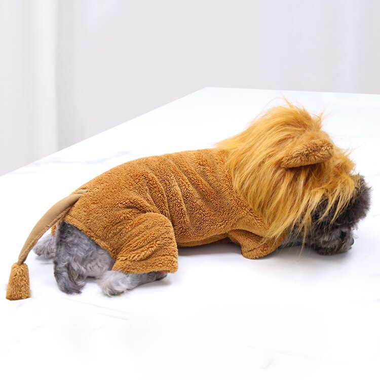 Chien Lion Costume avec Lion crinière casquette fantaisie dessin animé noël Halloween Costumes sweat à capuche pour animal de compagnie combinaison pour jeu de rôle