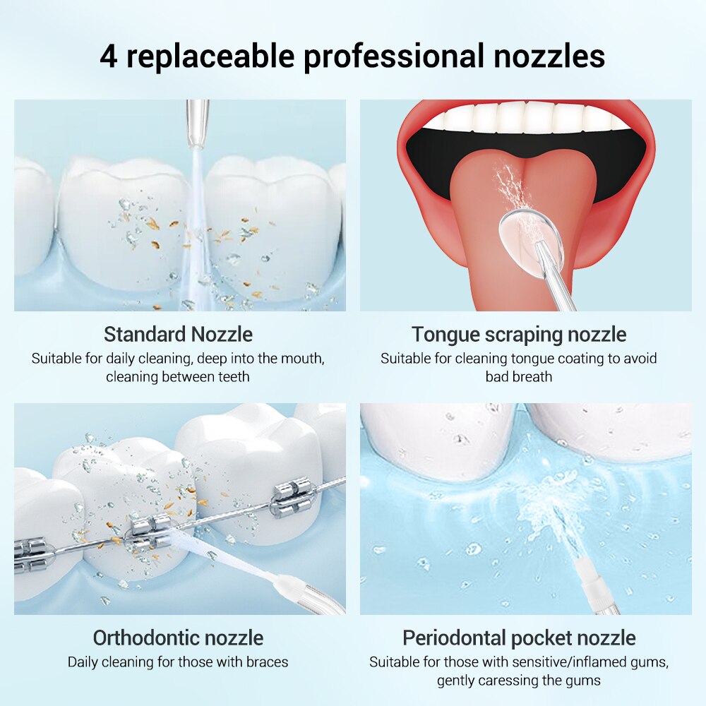 Tragbare Wasser Flosser Oral Irrigator Zahn Zahnseide Zähne Reiniger Mund Waschmaschine Wasser Jet wählen 6 Reinigung Modi 4 Düsen