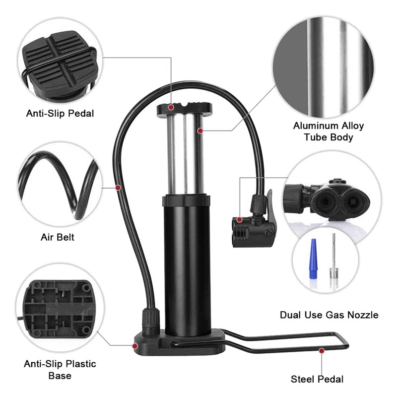 Portable Bike Pump,Tire Pump Fits for Presta and Schrader Valve Gas Needle Bike Floor Pump for Basketballs,Racing Bike