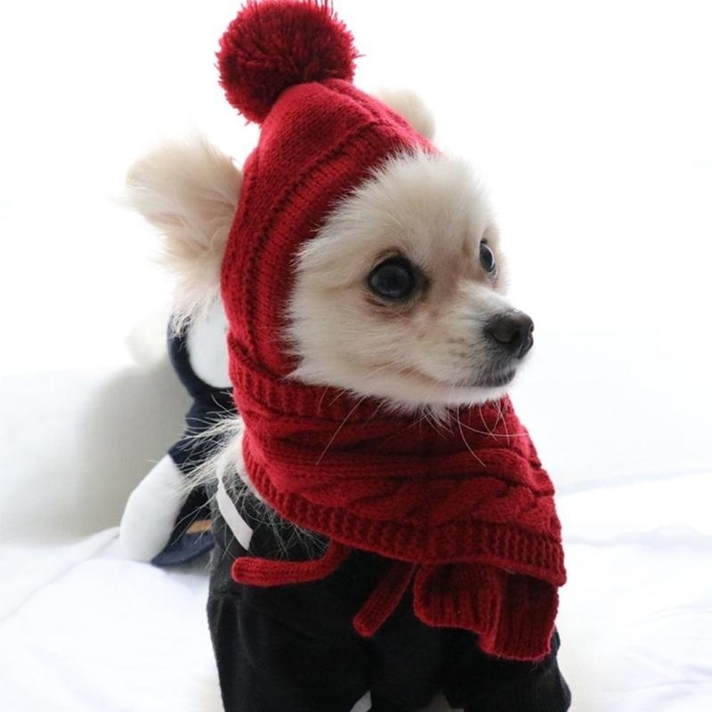 Winter Warm Stripes Gebreide Hoed Voor Honden + Sjaal Kraag Puppy Teddy Kostuum Kerst Kleding Santa Hond Kostuum