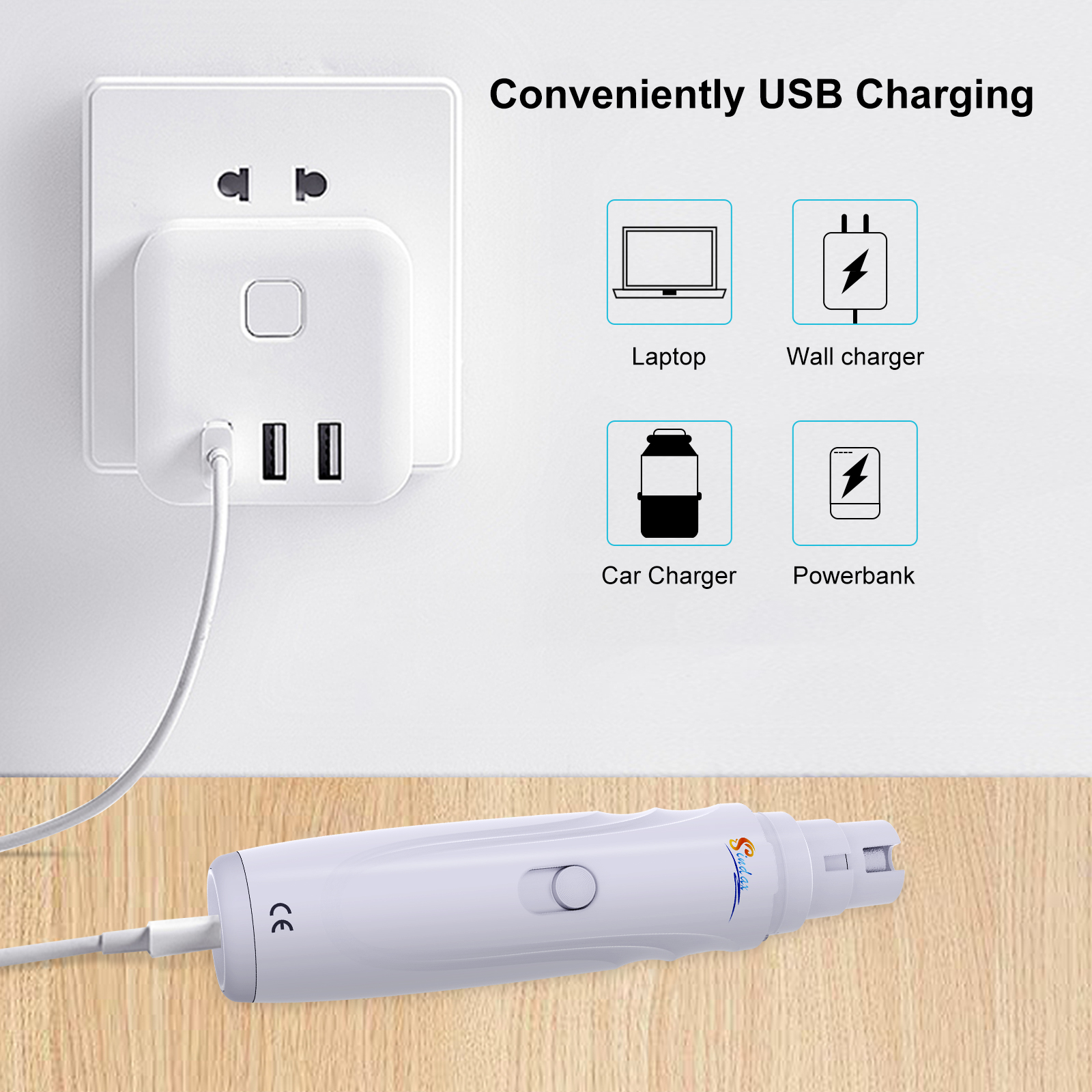 Hunde-neglesliber usb-genopladelig elektrisk kæledyrs-neglesliber og -trimmer smertefri kalk til hundekløer stille 2- hastigheder kæledyrs-neglefil