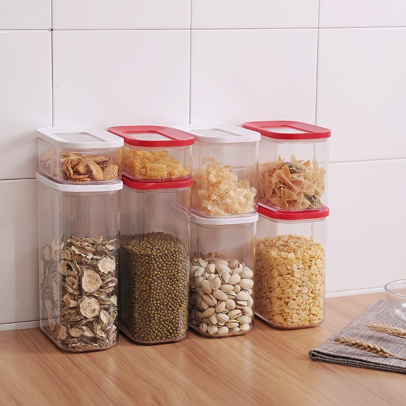 0.45L 1.0L 1.5L 2.0L square transparent plastic food storage tank kitchen storage container Sunroof sealed cans