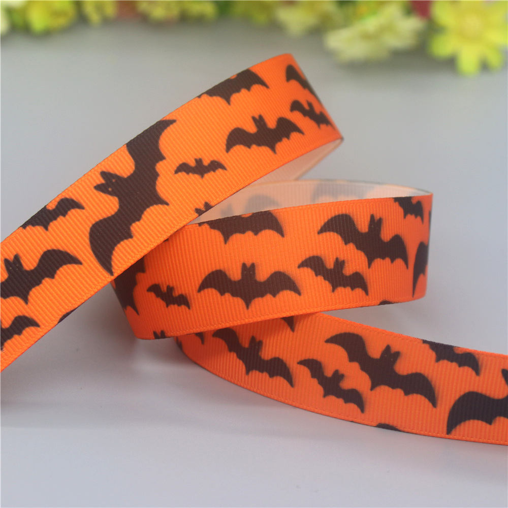 DUWES 50yards Halloween Printed Grosgrain Ribbon Accessories Material Headwear Decoration DIY Sewing Craft D2178
