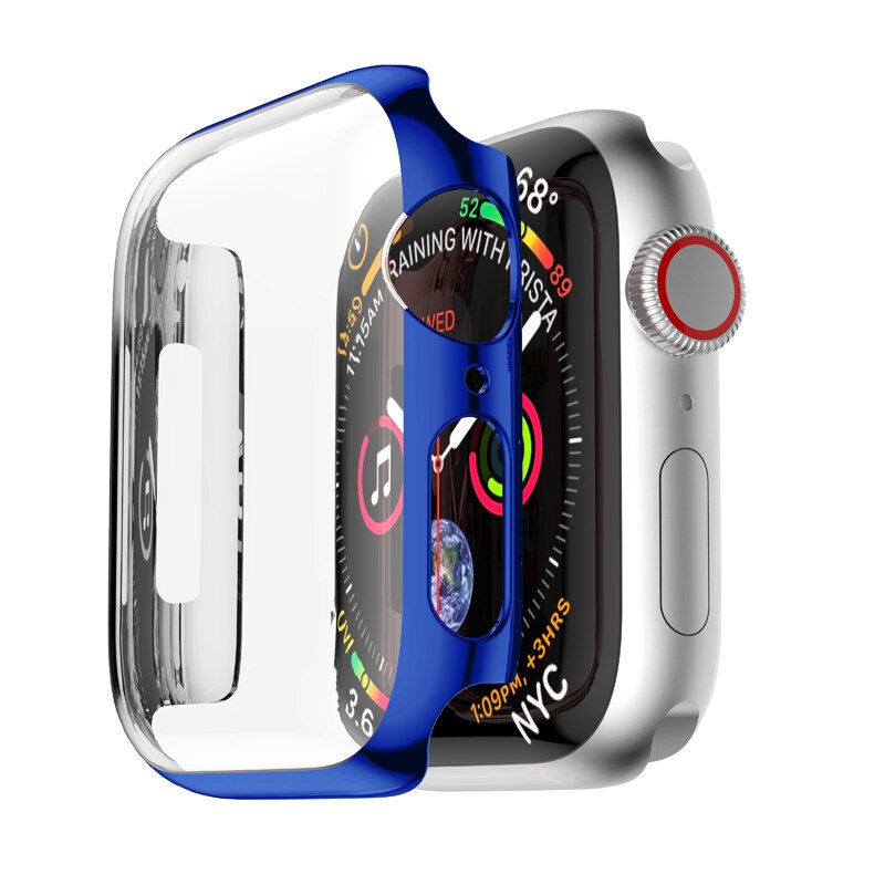 Hardt etui til apple watch series 5/4 40mm 44mm med skjermbeskytter herdet glass beskyttelsesdeksel for iwatch: Blå / 40mm