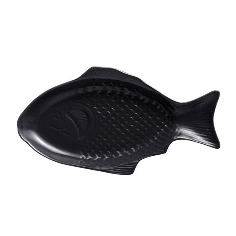 Ceramic Tableware Plate Fish Shaped Dish Storage Fish Pan For Restaurant Home Dinner Storage Tray Kitchen Food Holder (11inch): Black