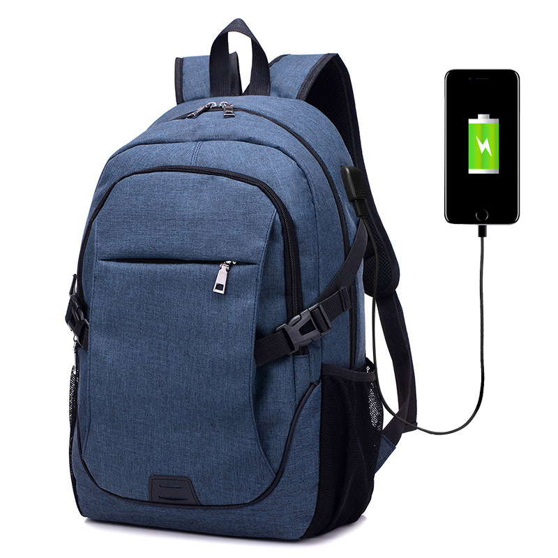 Mochila escolar informal para hombre, morral escolar con función de carga USB, para viaje de negocios: BLUE