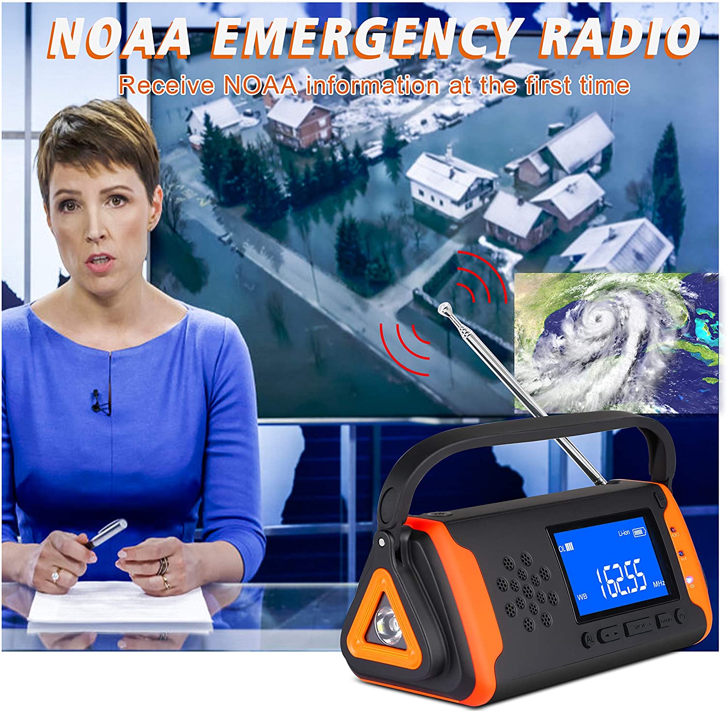 Emergency Weather Crank Radio 4000mAh Portable Radio Solar Powered Hand Crank Weather Alert Radio Aux Music Play SOS Alarm
