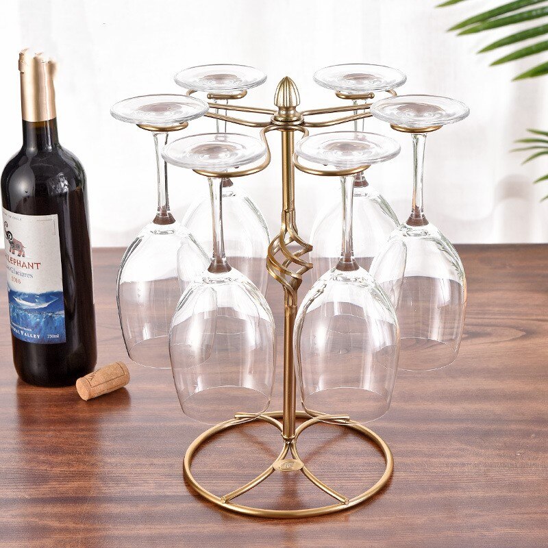 Tabletop Wine Rack Stand Hanging Drinking Glasses Stemware Storage Rack Shelf Wine Glass Cup Holder Display 6 Cups Rack