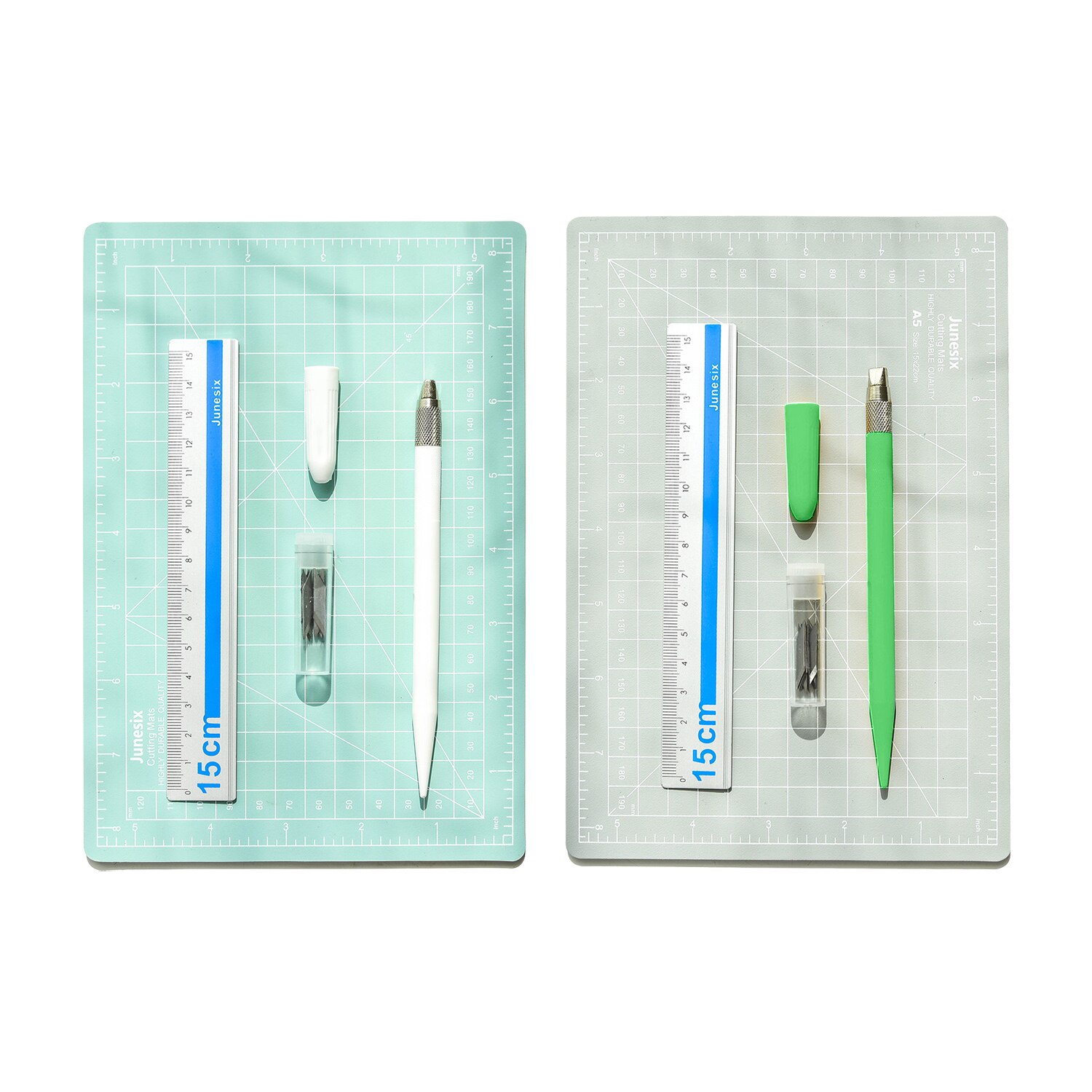 Juego de tapete de corte A5, placa de corte autocurativa artesanal, placa de grabado con regla de corte, 12 cuchillas de repuesto para manualidades DIY