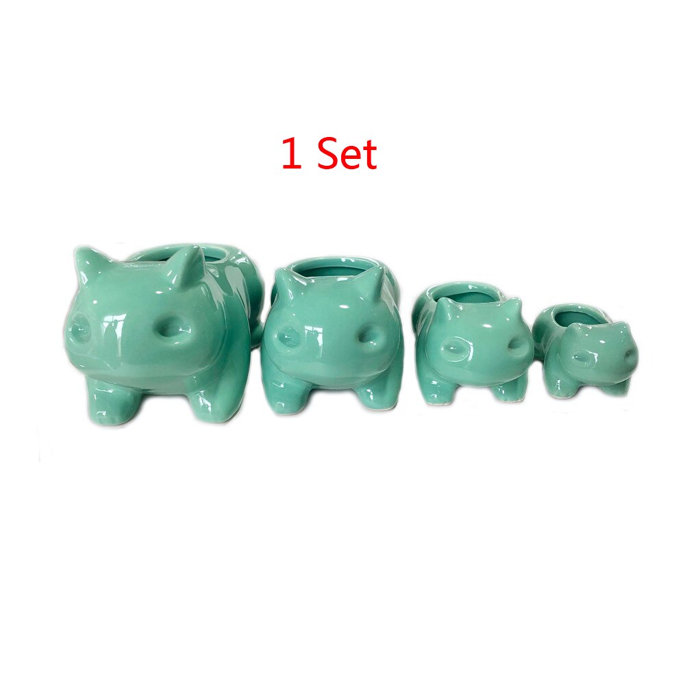 Kawaii Ceramic Flowerpot Succulent Planter Cute Green Plants Flower Pot with Hole For: 1 Set