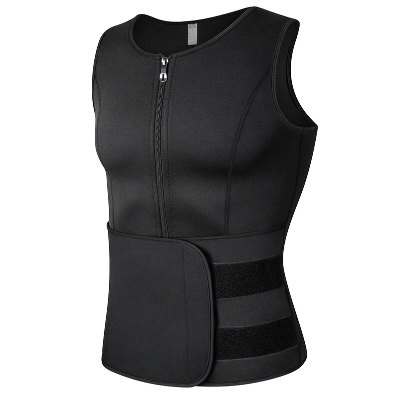 Neoprenowy męski czopiarki Sweat, kamizelka dla mężczyzn gorset Waist Trainer Vest regulowane urządzenie do modelowania sylwetki treningu z podwójny zamek błyskawiczny na kombinezon do sauny: S / Black