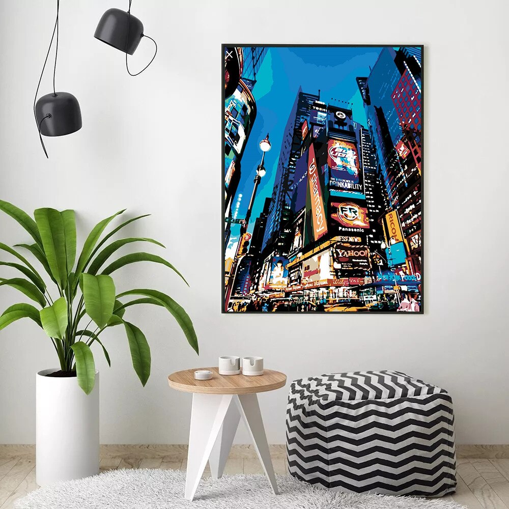 Pintura de HUACAN por números, paisajes de ciudad, Kits pintados a mano, pintura al óleo DIY sobre lienzo con dibujo de números, paisaje, decoración del hogar,