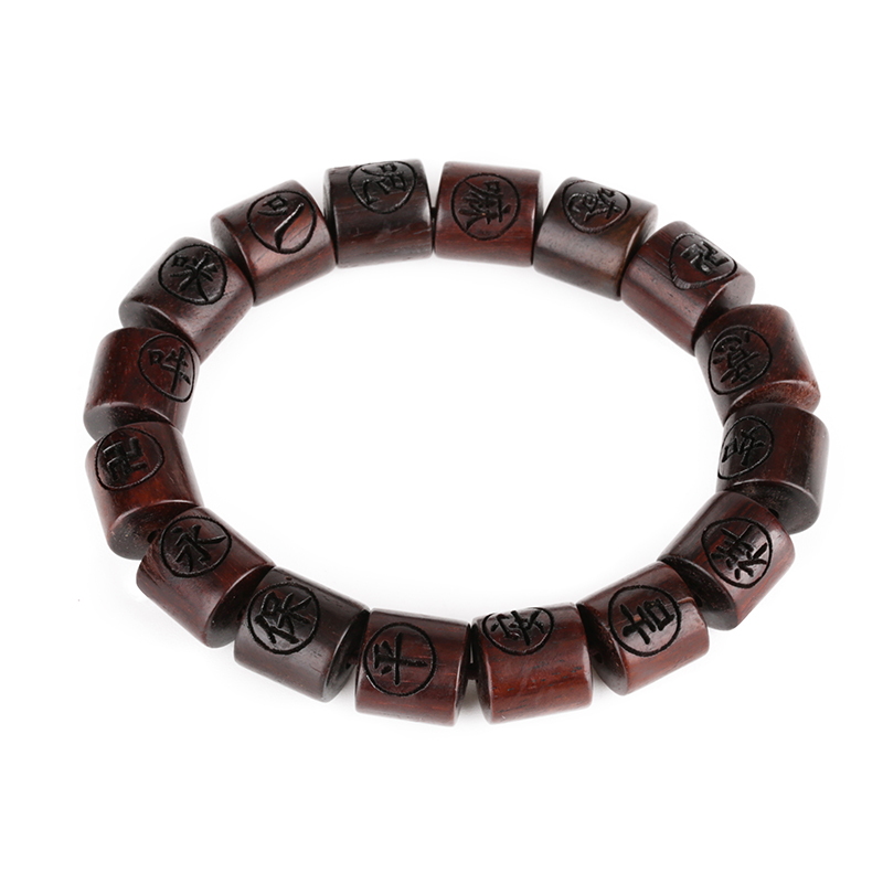 Natuurlijke rode sandelhout buis hout houten kralen met Chinese woord beste wens standaard armbanden voor man Rozenkrans gebed kralen