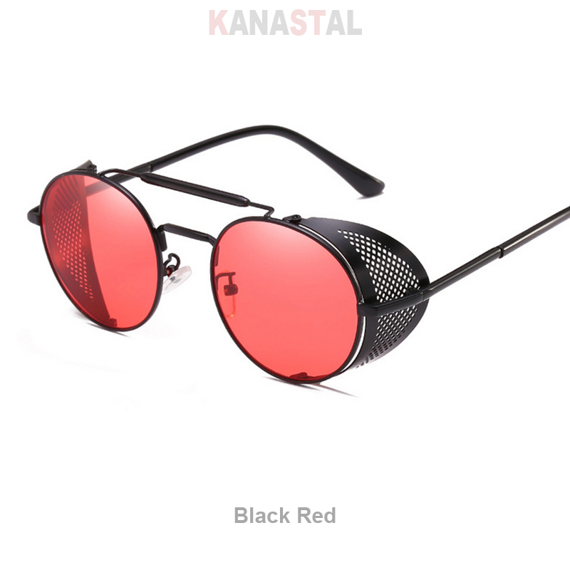 Retro Round Steampunk Sunglasses Men Women UV Side Shield Glasses Metal Frame Gothic Mirror Lens Sun Glasses: black