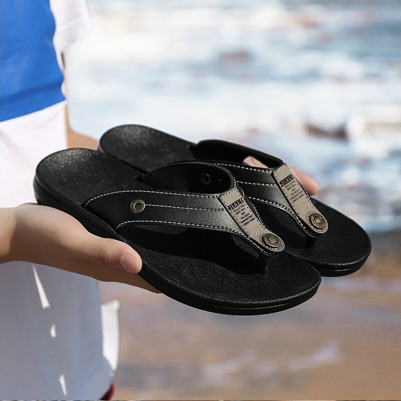 Sommar herr flip flops tofflor mikrofiber läder herr skor utomhus strand rutschbanor herr tofflor storlek 39-45